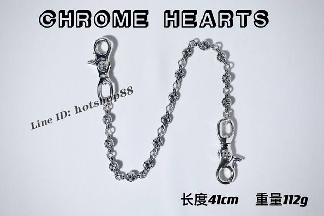 Chrome Hearts專櫃純手工做舊純銀飾品 克羅心925純銀雙狗扣十字圓珠褲包鏈 gj1144